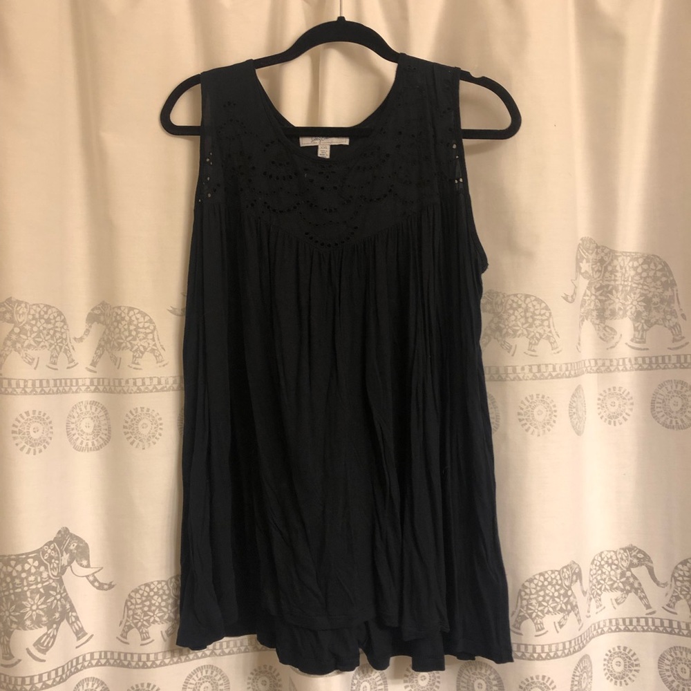Navy Lace Collar Tank Top